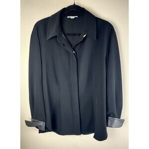 Vince Black Shaped Button Down Shirt Top Womens Large Faux Leather Long Sleeve